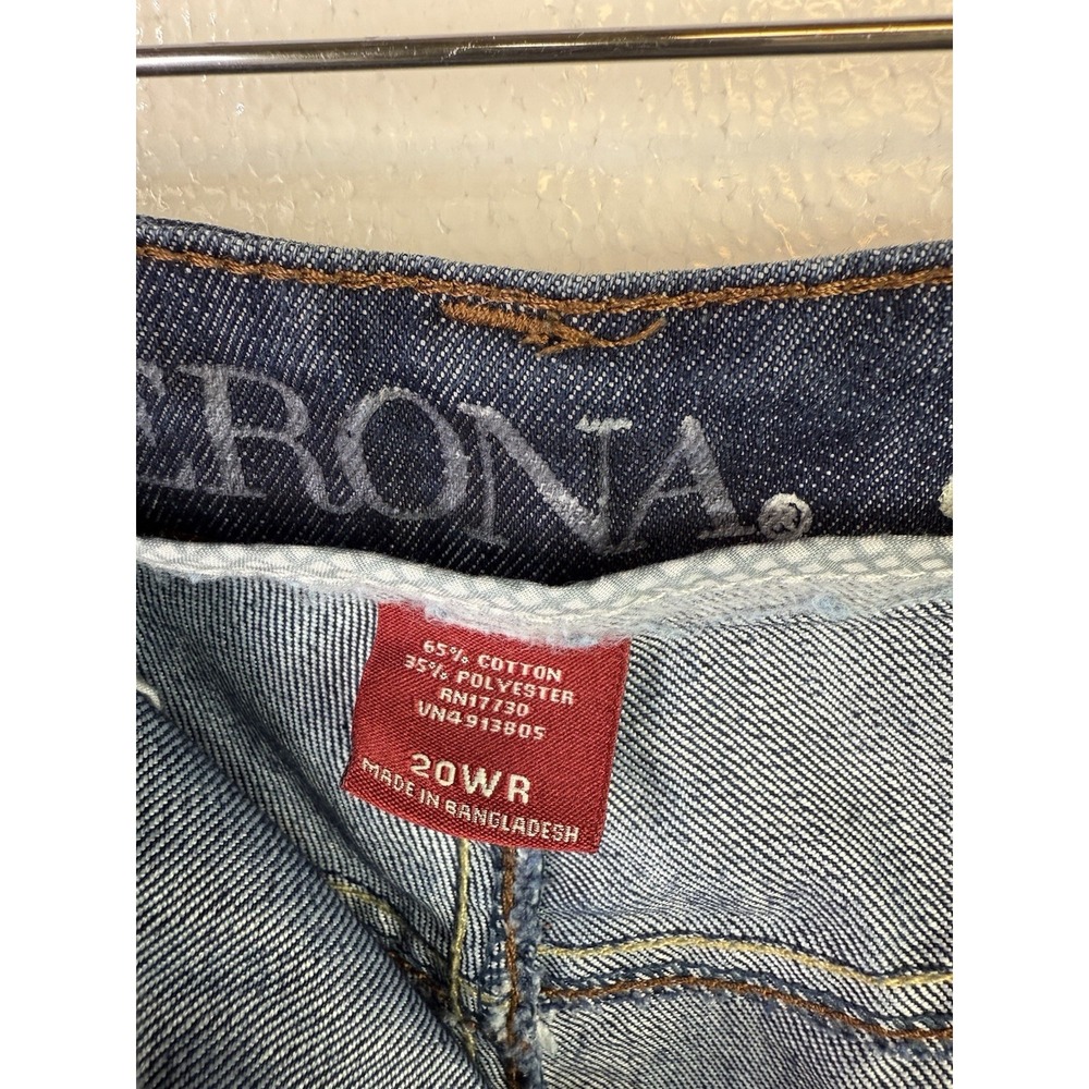 Merona Womens Crop Denim Capri Jeans 20W Blue Dark Wash Rolled Cuff Distressed - Picture 4 of 8
